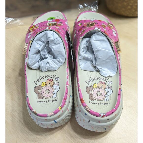 Crocs LINE FRIENDS Pink Stomp Platform Slide Sandals with Jibbitz Charms W10/M8 - Picture 7 of 13